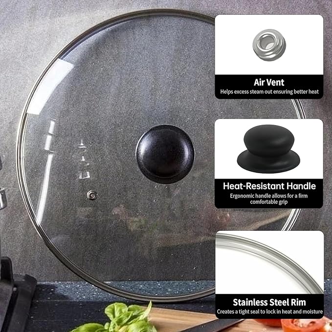 9.1 Inch Tempered Glass Lid for Instant Pot 5/6 Quart - Universal Pot Lid Replacement, Universal Pot Cover with Heat-resistant Handle, Easy to Grip, Stainless Steel Rim, Clear