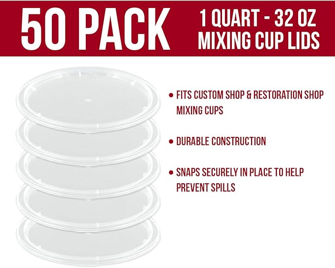 Custom Shop Paint Mixing Cup Lids Only (Box of 50) Quart Size - Exclusively Fits TCP Global Cups, 32 Ounce Size - Auto Paint Cup Lids for Acrylic Paints & Epoxy Resin Containers