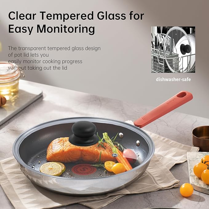 9.1 Inch Tempered Glass Lid for Instant Pot 5/6 Quart - Universal Pot Lid Replacement, Universal Pot Cover with Heat-resistant Handle, Easy to Grip, Stainless Steel Rim, Clear