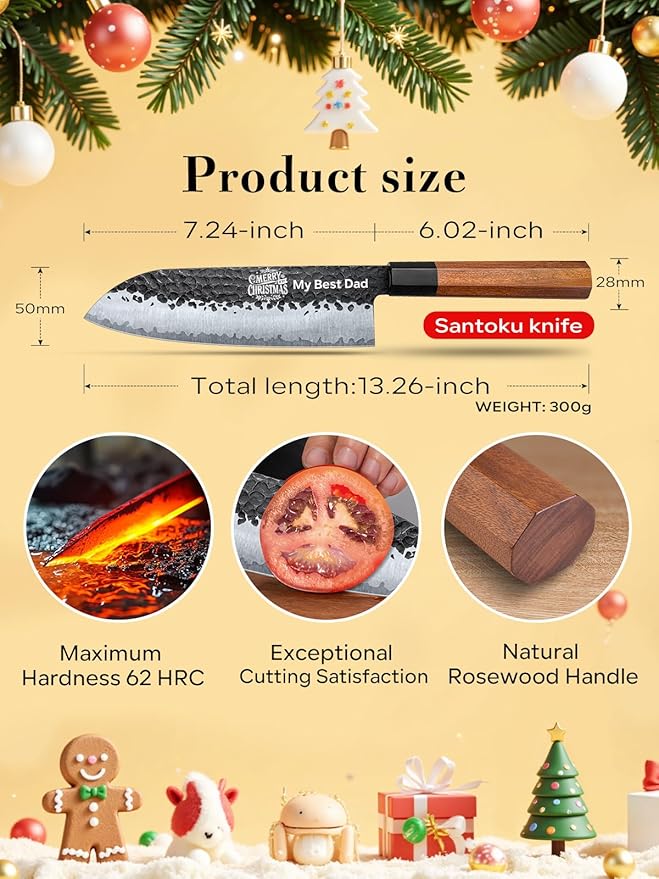 Professional 7" Japanese Santoku Knife, Handcrafted 5 Layers 9CR18MOV High Carbon Steel Kitchen chef Knife with Ergonomic Rosewood Handle and Luxury Sandalwood Box (Personalized Design)