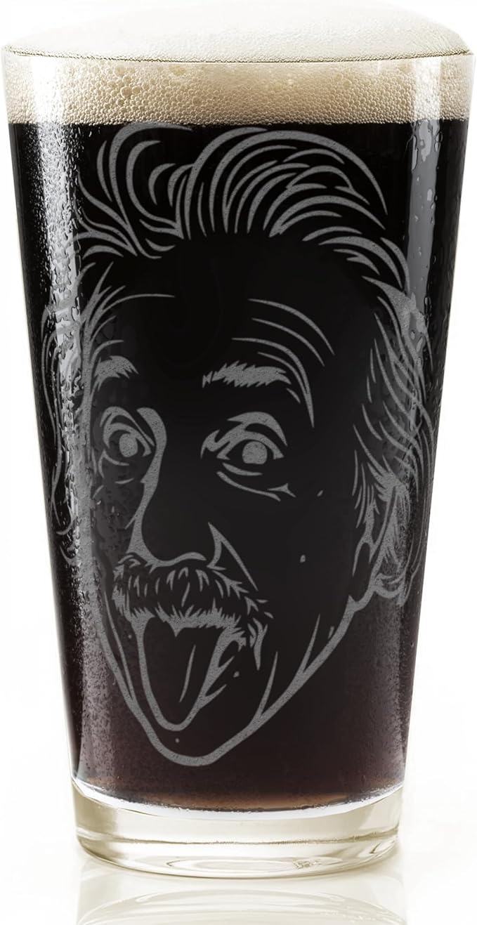 ALBERT EINSTEIN Engraved Pint Glass | Great Gift for Geeks, Nerds, Teachers and Students | Unique STEM and History Beer Decor