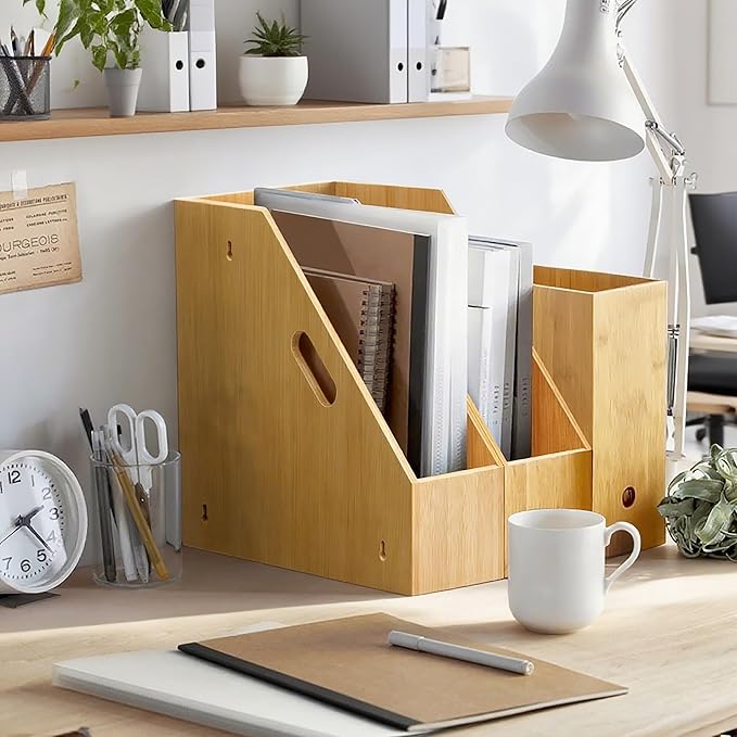 Slim Bamboo Storage Bin with Handles – Heavy-Duty Organizer for Pans, Lids, Cutting Boards, Snacks & More | Open-Front & No-Drill Wall Mount | Kitchen, Pantry, Bathroom & Office Use