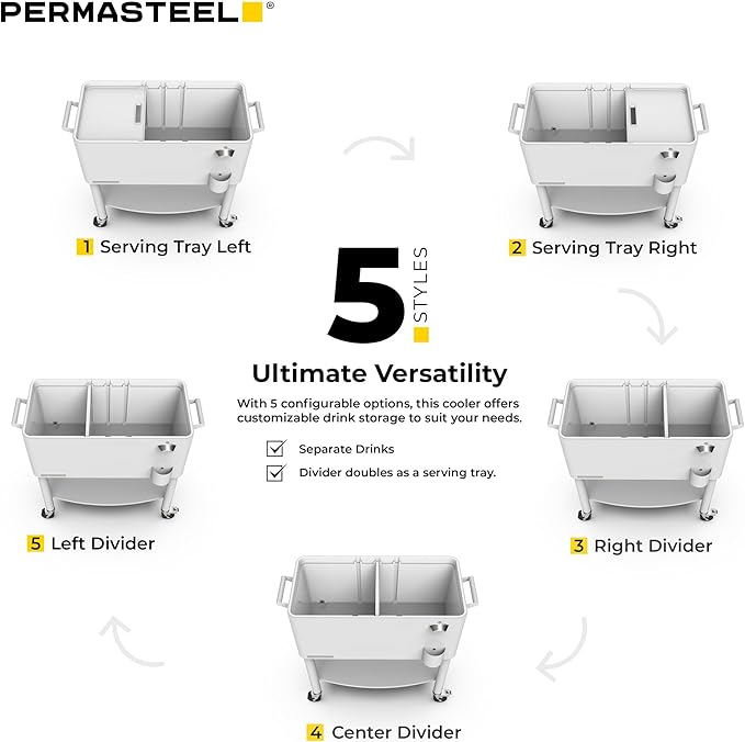 Permasteel 80 Quart Party Cooler, Rolling Ice Chest with Wheels and Handles for Indoor Outdoor Patio