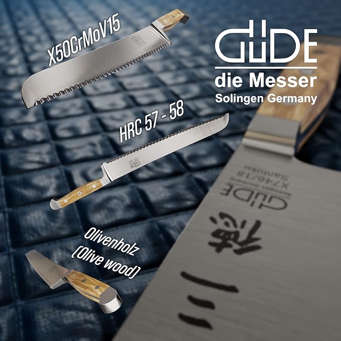 Güde Franz Series Hand Forged/Serrated Bread Knife With Italian Oak Wood Handle 12-in, Ambidextrous, Made in Solingen, Germany Since 1910