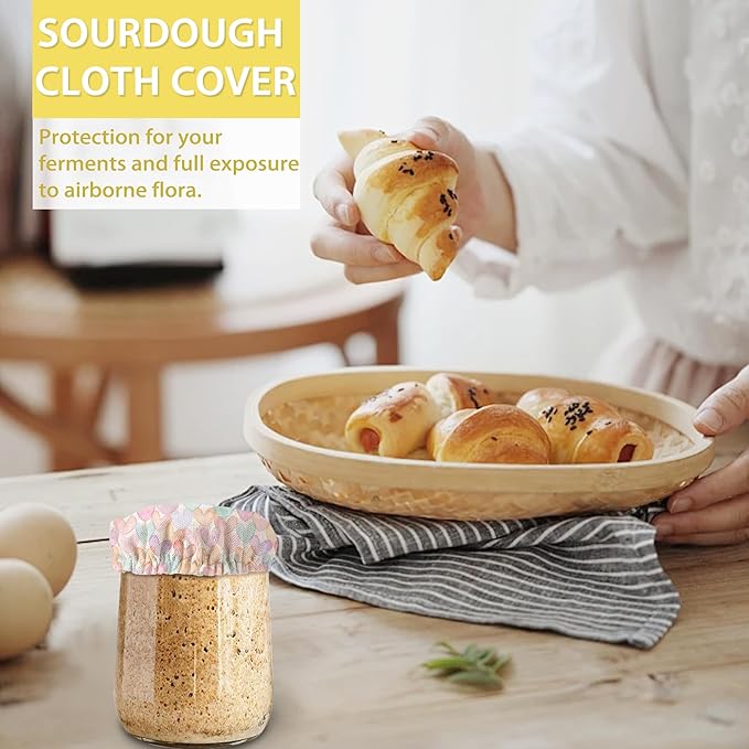 Sourdough Starter Jar Covers,5-Pack Reusable Pastel Pink Heart Cloth Lids for 3-4 Inch Jars,Ideal for Kombucha Kefir or Cheese Fermentation