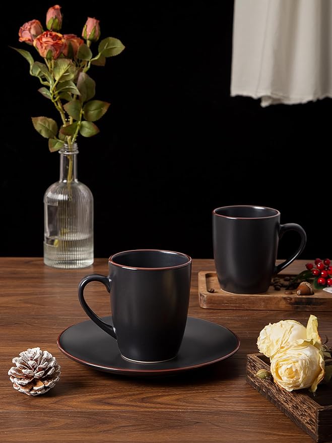 famiware Venus Coffee Mugs for 6, 14 oz Mug Set, Dringking Cup with Handle for Coffee, Tea, Cocoa, Milk, Matte Black