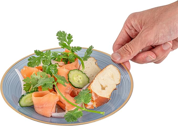 Restaurantware Plastic Plates 20 Pcs 7.25" Gold Rimmed Disposable Plates Heavy-Duty Blue Translucent Rippled Plastic Dinner Servers for Party, Weddings, Salads, Desserts, and Appetizers