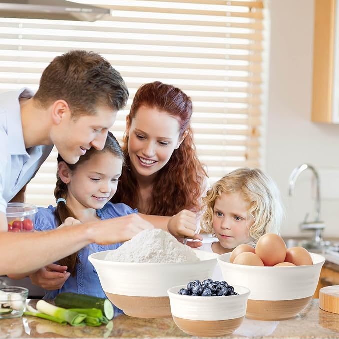 Ceramic Bowls Set, Large Mixing Bowls Set of 3 for Cooking, Baking, Prepping, Nesting, Stoneware Serving Bread Bowls for Kitchen, 2.1/1.0/0.5 Qt, Oven, Dishwasher, Microwave Safe, White