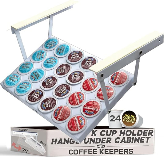 Under Cabinet K Cup Holder 24 Pods – Space-Saving Coffee Pod Holder – Keurig Pod Organizer for Small Spaces – Kcup Holder with Screws & Adhesive for Easy Installation STEEL - 13in x 10in - WHITE