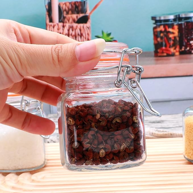 4oz Small Spice Jars with Lids, 15 Pack Airtight Glass Jars, Small Spice Containers Includes Labels & Rubber Gaskets for Kitchen, Jam, Herbs, Crafts, Wedding