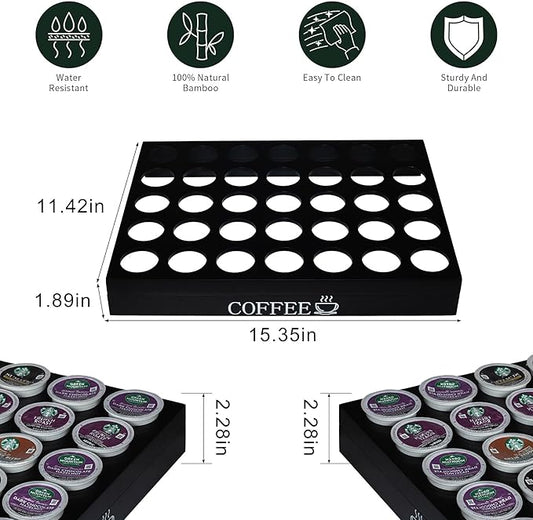 MinBoo BamBoo k cup holder Drawer or Countertop k cup Organizer Coffee Pod Holder Hold 35 Coffee Pod Storage Kcup coffee pods holder for coffee station Office and Kitchen k cup storage,Black