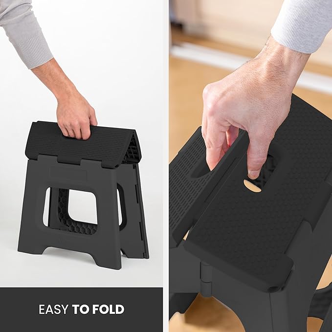 Vigar Compact Step Stool Foldable, 10-1/2-inch Step Stools for Adults up to 330 Pound, Lightweight Stool, Non-Slip Folding Step Stool, Black