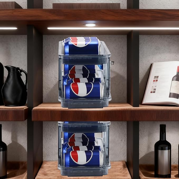 acDesign 2 Pack Soda Can Dispenser for Refrigerator Stackable Refrigerator Organizer Clear Plastic Refrigerator Organizer Bins, Beverage Can Holders for Pantry, Freezer, Kitchen