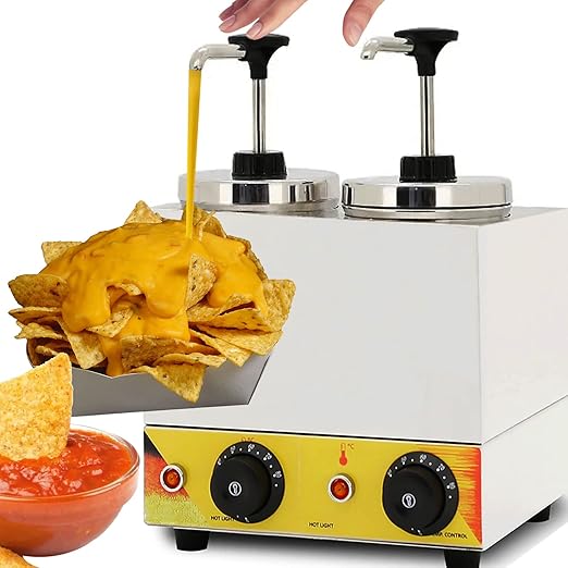 Electric Cheese Dispenser with Pump Hot Fudge Warmer 4.5 Quart Double Head Sauce Condiment Pump Station for Nacho Cheese Caramel Ketchup Syrup Butter,86-176℉