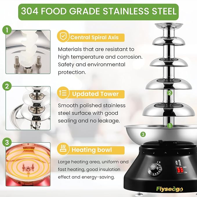 Chocolate Fountain Commercial Hot Chocolate Fondue Tower 5 Tier 7-Pound Large Capacity Stainless Steel Chocolate Melting Heating Machine for Nacho Cheese for Party Wedding (Flash Black)