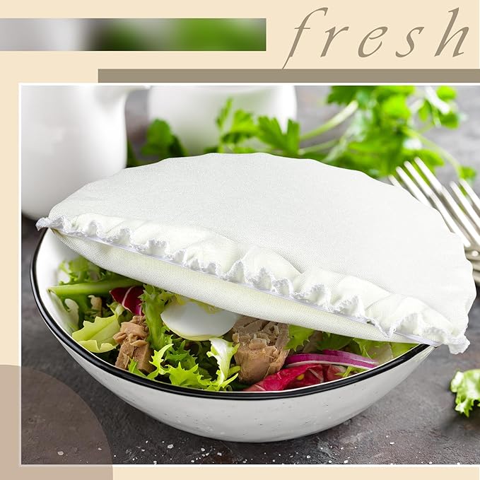 Patelai 10 Pcs Bowl Covers Reusable in 5 Size Stretch Cloth Fabric Elastic Food Storage Bowl Covers Bread Sourdough Lids for Proofing Food Fruits Leftover(Ivory Style)