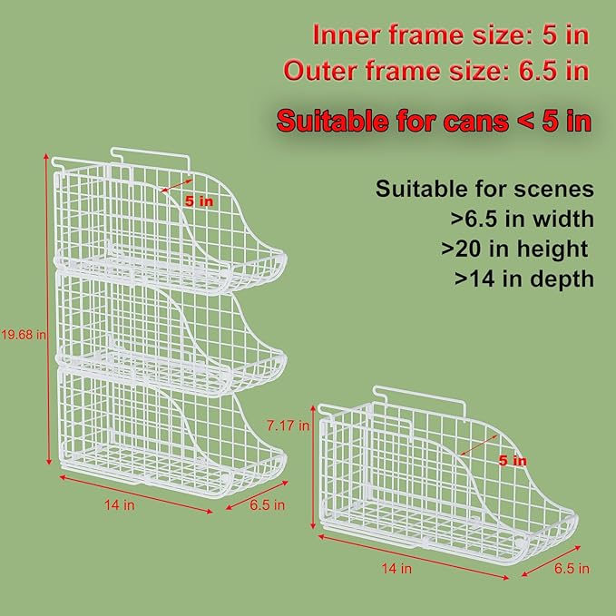 Stackable Pantry Can Dispenser Baskets 3-Pack, Standing Beverage Drink Pop Soda Can Storage Organizer Bin with Handles, Foldable Canned Food Holder for Kitchen Countertop Cabinet White