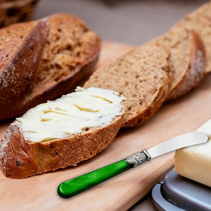 REVERIE Collection 4-piece Stainless Steel Butter Spreader Cheese Knife, Giftable Butter Knives set, Bread Knife set (Green)