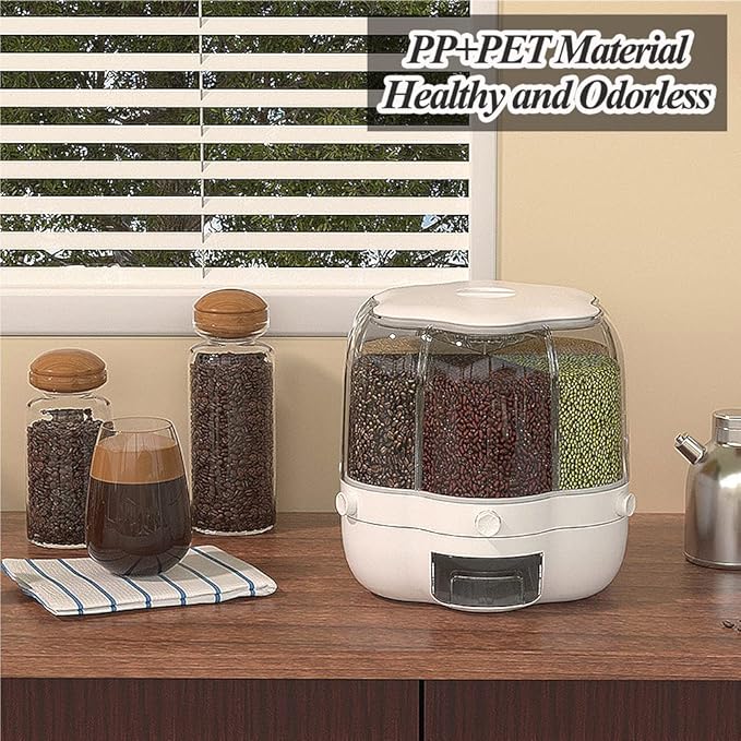 XIYAO 40lb Grain Storage Container, 360 Rotating Food Dispenser with Lid, Moisture Resistant Household, Airtight Storage for Black Rice, Yellow Rice and Small Beans