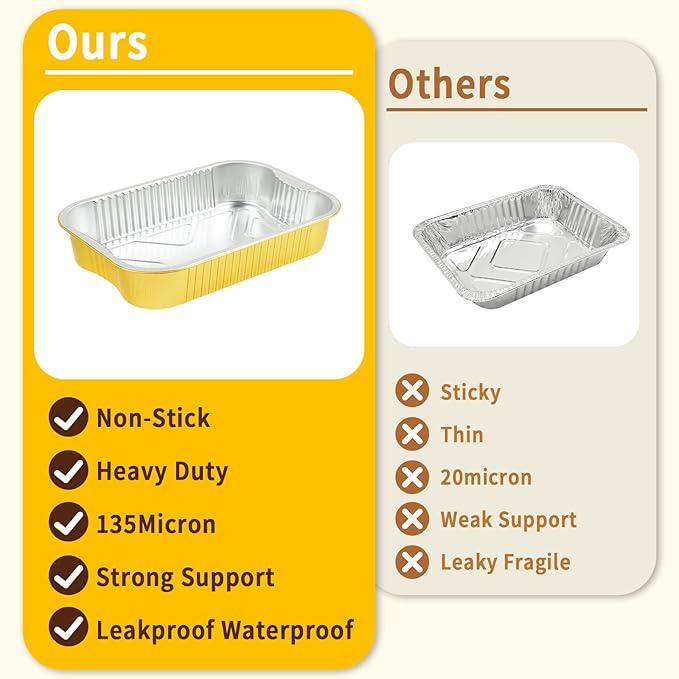 15 Pack Gold Aluminum Foil Pans with Lids 9x13, Extra Heavy Duty Aluminum Foil Baking Pans with Lids, Double Thick Half Size Tin Foil Food Container with Lids for Baking, Heating, Cooking
