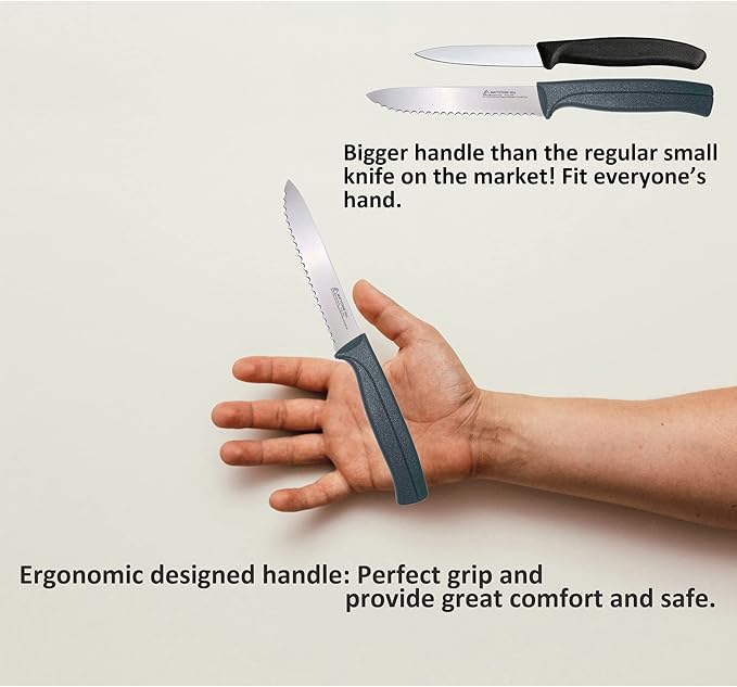 MATTSTONE HILL 4.7 Inch Serrated Utility Knife - Premium Stainless Steel, Gray Handle