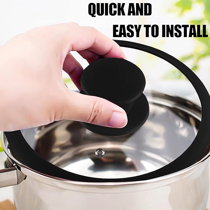 Anaeat Universal Pot Lid Replacement Knob - Heat Resistant Silicone Pan Lid Holding Handles, Soft Non-Slip Knobs for Kitchen Cookware Lid & Cover (Black)