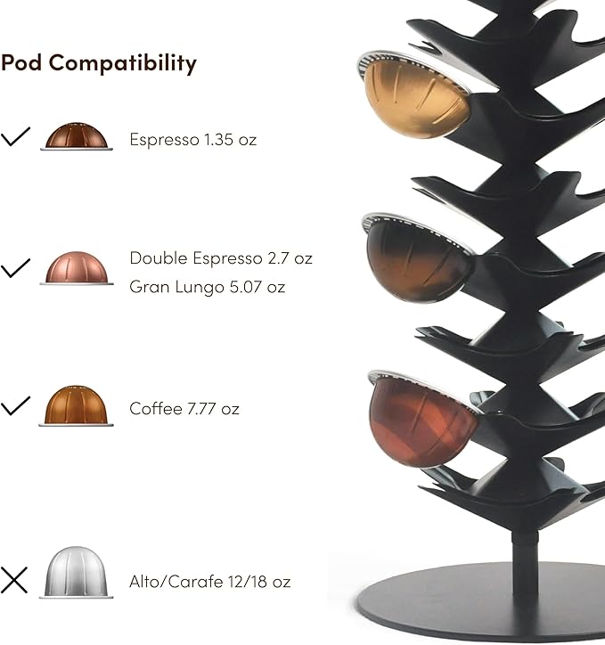 Coffee Pod Carousel for Nespresso Vertuo Capsules, Holds 40 Pods, 360° Rotating Stand, Metal (Black)