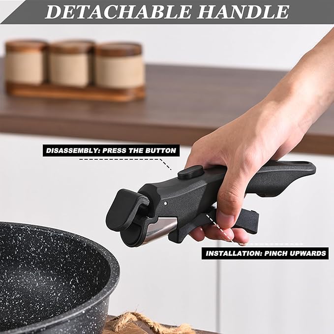 Pots and Pans Set, Nonstick Detachable Handle Cookware Set, Induction Kitchen Cookware Set with Removable Handle, Healthy Non Stick Cookware, Dishwasher ＆ Oven Safe, PFOA Free