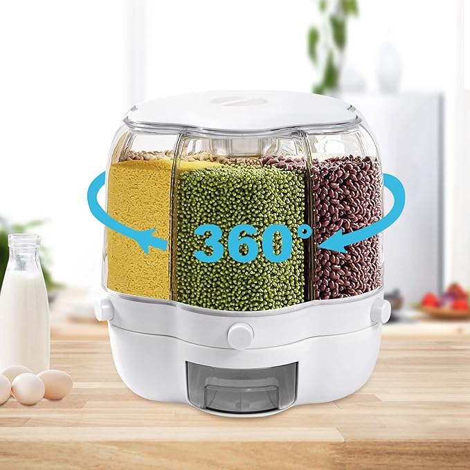 360° Rotatable Cereal Dispenser, One-Click Rice Output, Visible Round Multigrain Tank Cup Dry Rice Container Food Dispenser Sealed Grains Cans Grain Storage Tank for Storage Small Beans(Style 6)