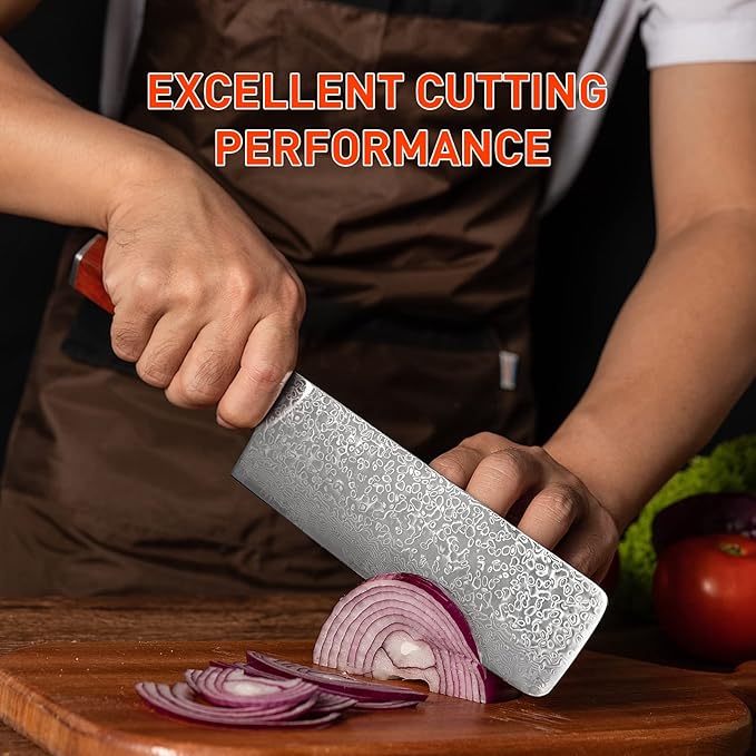 Nakiri Cleaver Knife 7 inch Damascus Steel Chinese Chef Knife VG-10 Steel 67-Layer Damascus Professional Vegetable Cleaver Chopper Full Tang Non-slip Natural Wood handle with Exquisite Box
