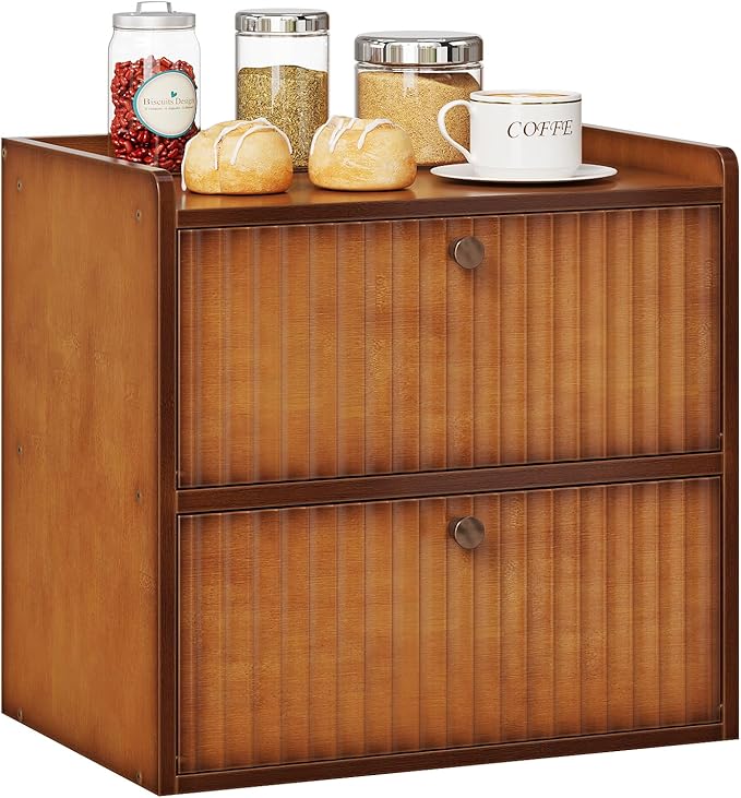 Rustic Bread Box for Kitchen Countertop Bamboo Bread Storage Container Bin Double Layer BreadBox Farmhouse Large Capacity Food Organizer (Brown)