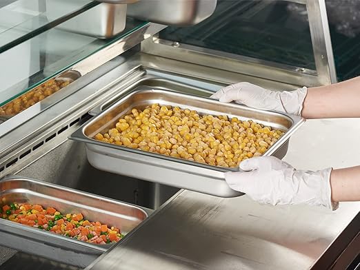 CURTA 6 Pack Anti-Jam Hotel Pans, 1/2 Size 2 1/2 Inch Deep, NSF Commercial 18/8 Stainless Steel Chafing Steam Table Pan, Catering Storage Metal Food Pan
