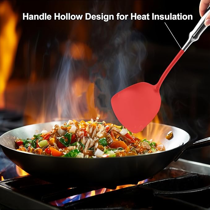 304 Stainless Steel Cooking Utensils Set, 9 PCS Metal Kitchen Utensils Set, Serving Spoon, Spaghetti Spoon, Skimmer, Meat Fork etc (Dishwasher Safe)