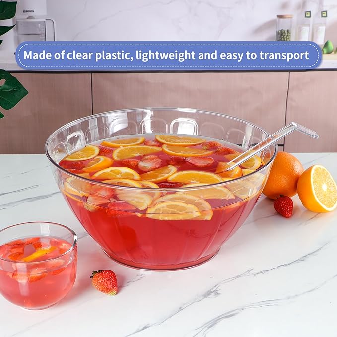MOLIGOU Plastic Punch Bowl with Ladle, 1.8 Gallon Large Punch Bowl for Parties, Clear Serving Bowl for Salad, Snack, Candy