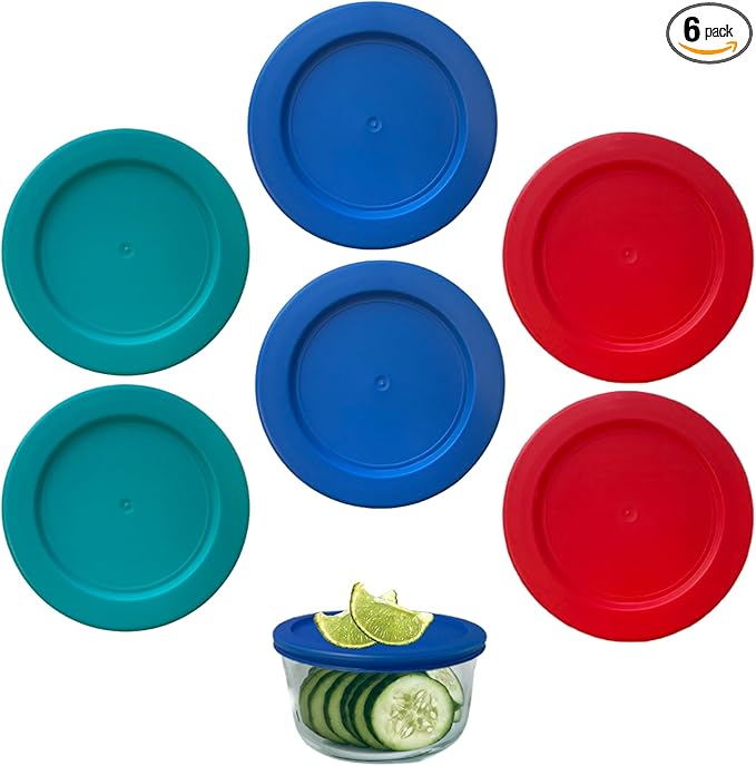 4 Cup/950 mL Turquoise, Blue, Red Replacement Lids/Covers for Pyrex 7201-PC, 32oz Anchor Hocking & Klare Ware Storage Bowls *Lids Only* - *Glass Container Not Included* (6 Pack, Turquoise/Blue/Red)