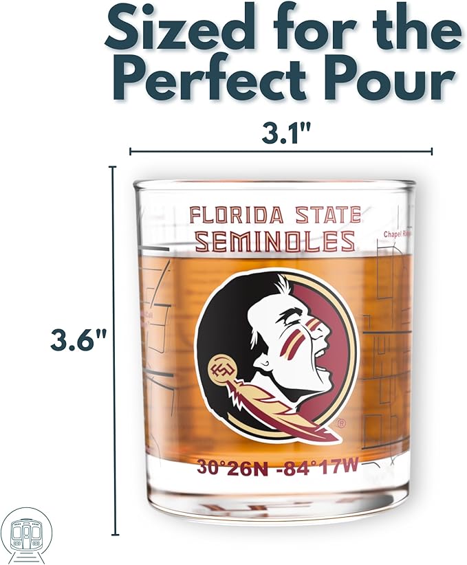 Greenline Goods – Florida State University Seminoles College Whiskey Glasses (Set of 2), 10 oz – Full-Color Logo + Campus Map