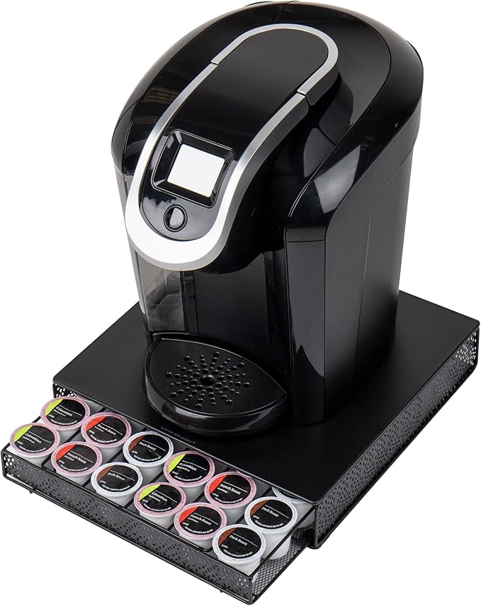 Mind Reader Single Serve Coffee Pod Drawer, 36 Pod Capacity, Countertop Organizer, Metal, 12.75" L x 13" W x 3" H, Black