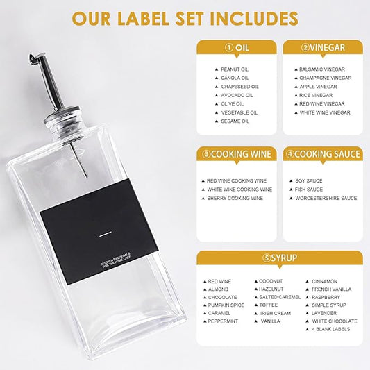 OKYUK Olive Oil Dispenser Bottle for Kitchen Cooking, 16.9oz/500ml Soy Sauce Coffee Syrup Oil and Vinegar Dispenser Set, with Silicone Funnel, Labels (4PCS, Black)