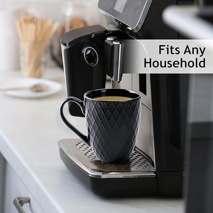 MIAMIO - Coffee Mugs set of 6 / Coffee Cups - 6 x 14 Oz Ceramic Mugs - Large Coffee Mugs - Microwave & Dishwasher safe - Palmanova Collection (Black)