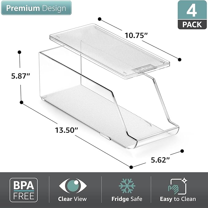 Sorbus Soda Can Organizer for Refrigerator - Stackable Can Holder Dispenser with Lid for Fridge, Pantry, Freezer – Holds 9 Cans Each, BPA-Free, Clear Design, Drink Organizer for Fridge (4-Pack)