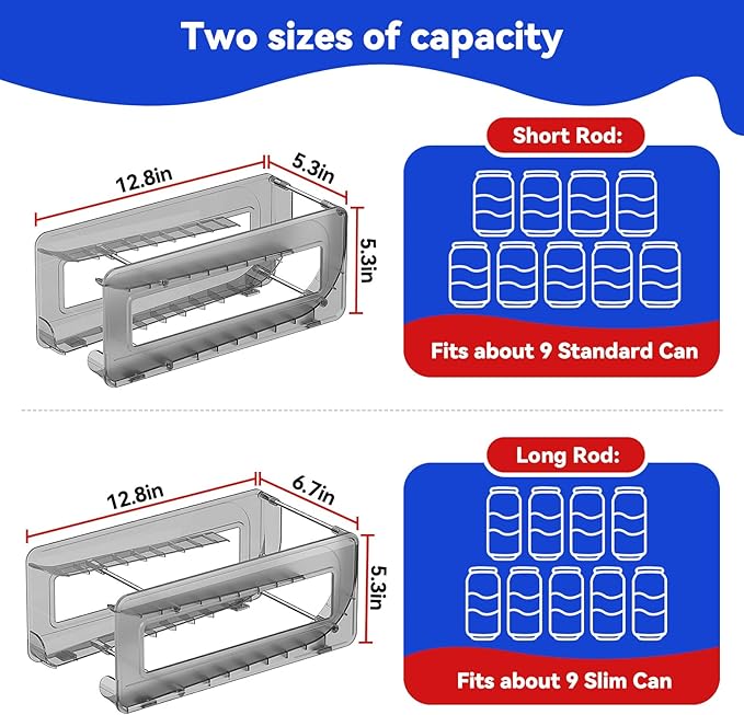 2 Pack Soda Can Organizer,Can Dispenser for Refrigerator Drink Storage Rack for Standard and Tall Can Pop Can Holders for Pantry Cabinet Smoky Gray