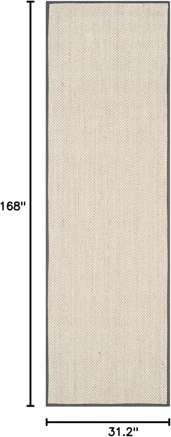 SAFAVIEH Natural Fiber Collection Runner Rug - 2'6" x 14', Marble & Dark Grey, Sisal, Woven Design with Border (NF143D)