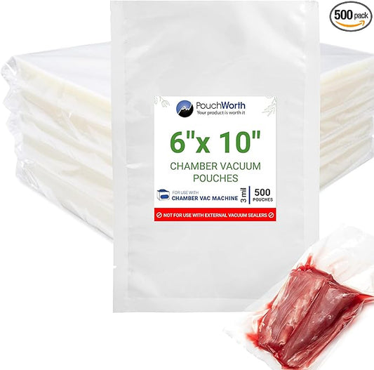 500 Pack Clear 6" x 10" Pint, 3 mil Chamber Machine Pouches, Pre-Cut Chamber Vacuum Sealer Bags, Heavy Duty Seal Pouch, BPA-Free Chamber Sealer Bags with Tear Notch
