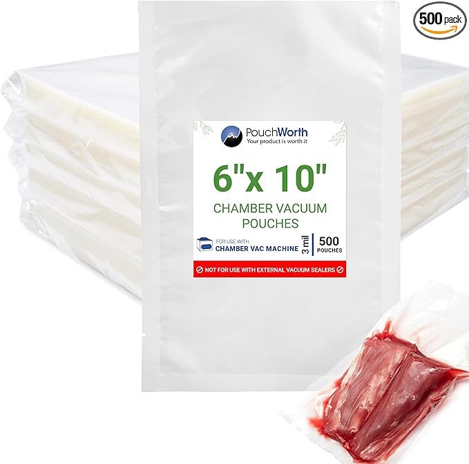 500 pcs Clear 6" x 10" Pint, 3 mil Chamber Machine Pouches, Pre-Cut Chamber Vacuum Sealer Bags, Heavy Duty Seal Pouch, BPA-Free Chamber Sealer Bags with Tear Notch