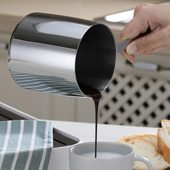 Milk Warmer Pot, 30oz/900ml Stainless Steel Turkish Coffee Pot Stovetop Chocolate Butter Melting Pan with Spout and Long Handle