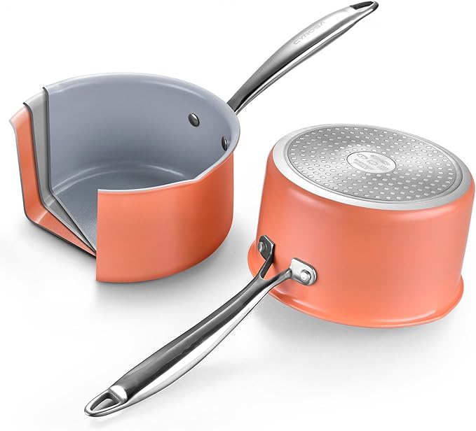 2 qt Nonstick Sauce Pan with Lid, Ceramic Saucepan Small Cooking Pot Non Toxic, PTFE & PFOA Free - Oven Safe & Compatible with All Stovetops (Gas, Electric & Induction)-Perracotta