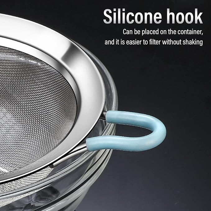 60 Mesh Fine Colander, Strainer Stainless Steel Handheld Flour Colander with Long Handle, Handheld Flour Sifter for Kitchen(14cm)