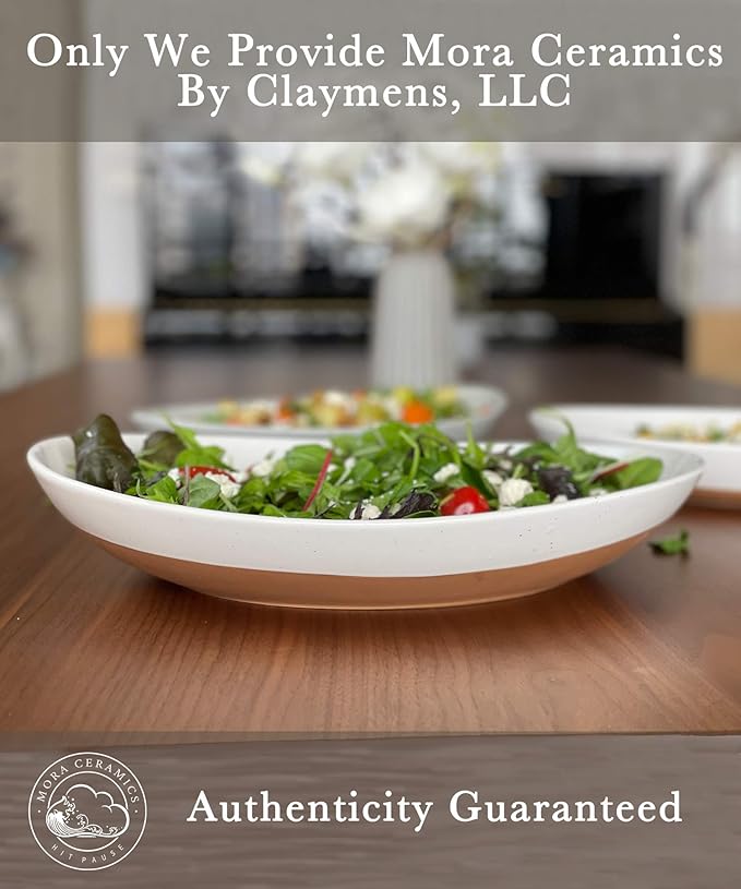 Mora Ceramic Large Serving Bowls- Set of 2 Oval Platters for Entertaining. Modern Kitchen Dishes for Dinner, Fruit, Salad, Turkey, etc. Oven, Dishwasher Safe, 55/35 oz, 13.5" / 11.8" - Neutrals