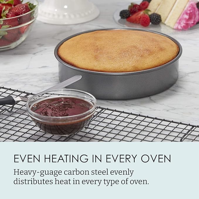 Chicago Metallic Professional 3-Piece Round Cake Pan Set of 6, 8, 10 inch Premium Nonstick Bakeware, Heavy-Weight Carbon Steel for Even Baking, Perfect for Layer Cakes