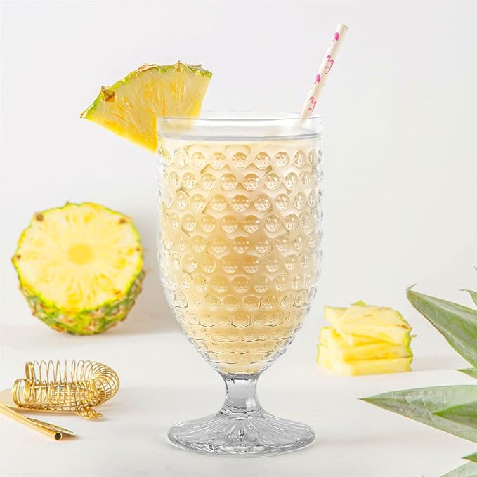 Hobnail Glass Goblets 16.9 Oz, Stemmed Water Glasses, Iced Tea Goblets, Vintage Drinking Glasses for Beverages, Set of 4 (Clear)